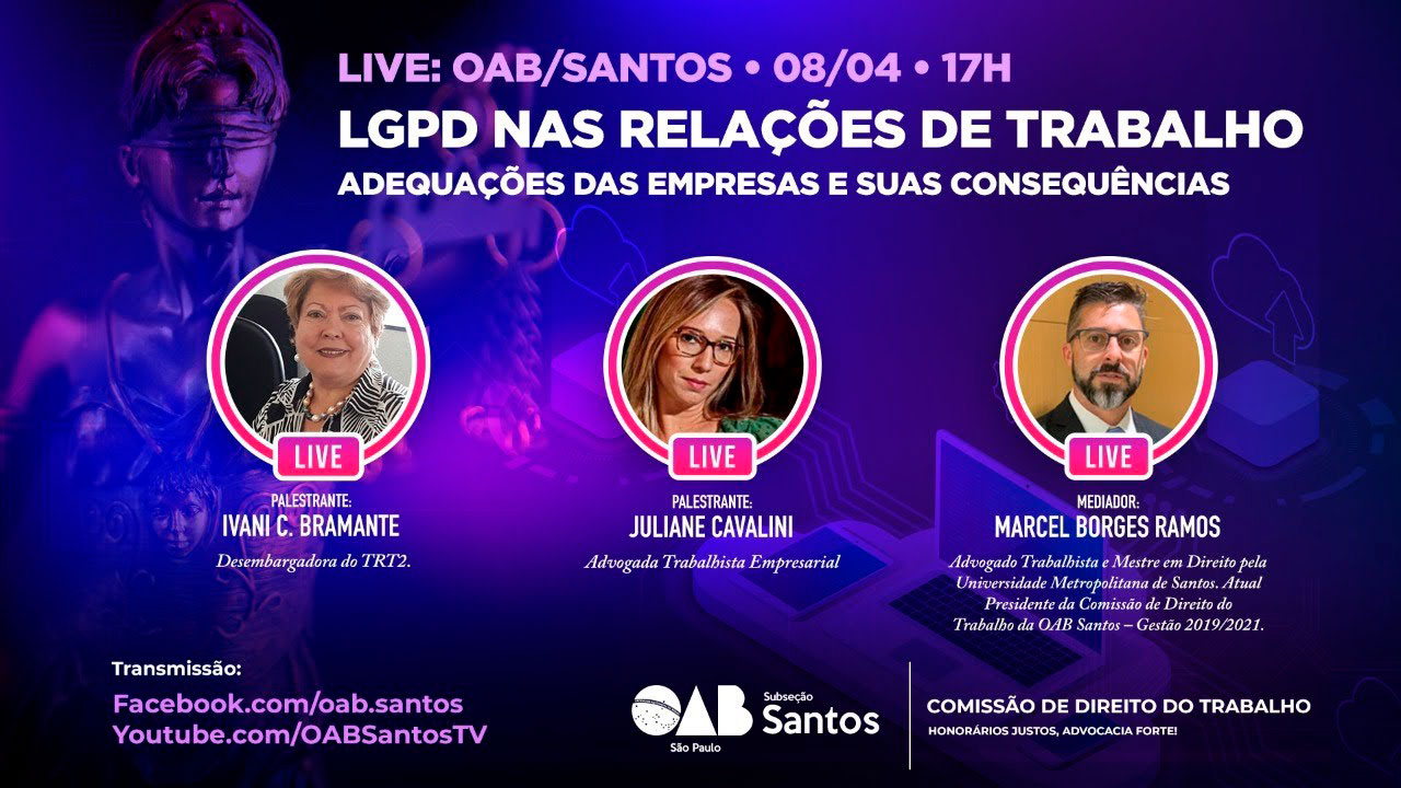 Imagem de divulgação da Live sobre LGPD nas Relações de Trabalho